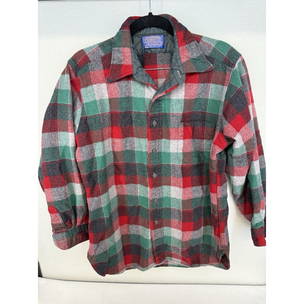 Vintage 70s Men's Pendleton‎ Red Flannel Plaid Board Shirt Size L Made In USA